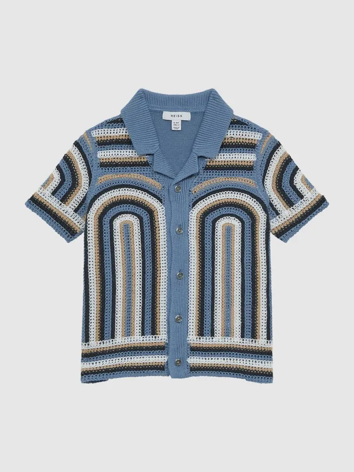 Reiss Shirts Columbia Crochet Cuban Collar Shirt Blue 8211 Children
