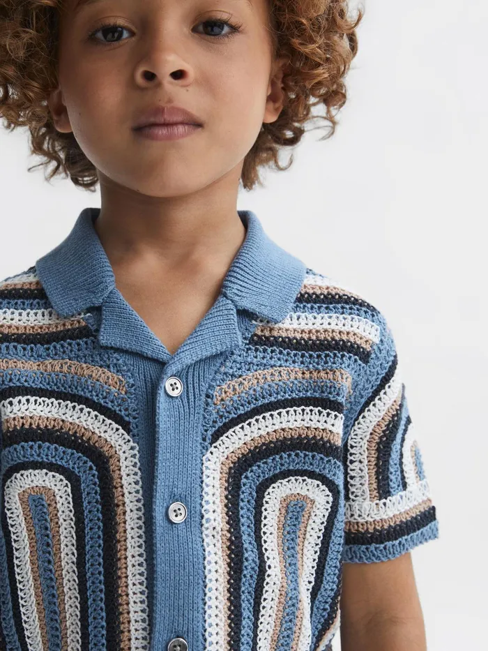 Reiss Shirts Columbia Crochet Cuban Collar Shirt Blue 8211 Children
