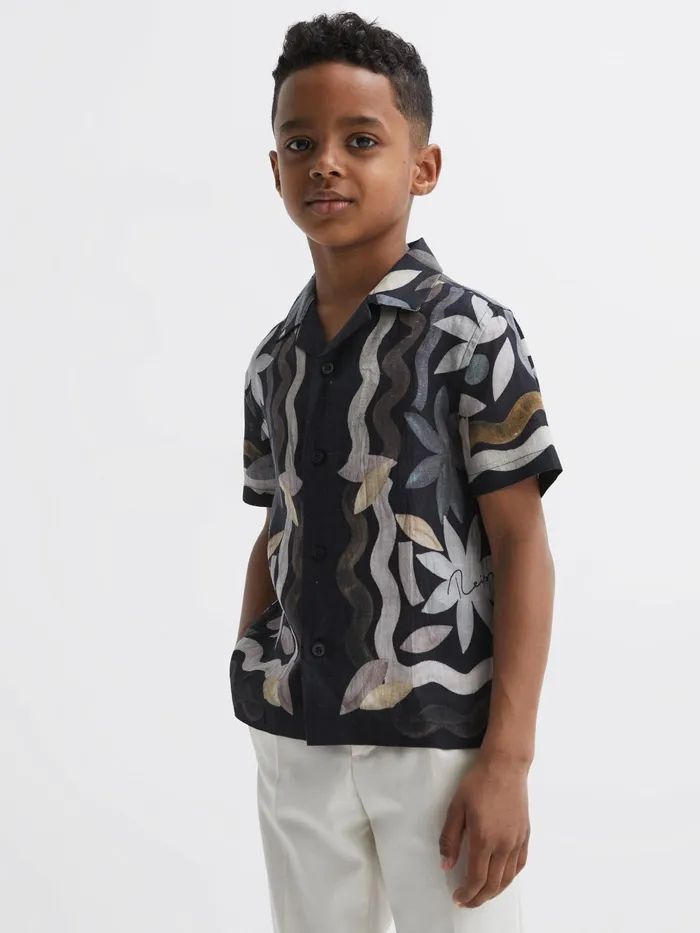 Reiss Shirts Delphi Linen Floral Cuban Collar Shirt Black 8211 Children