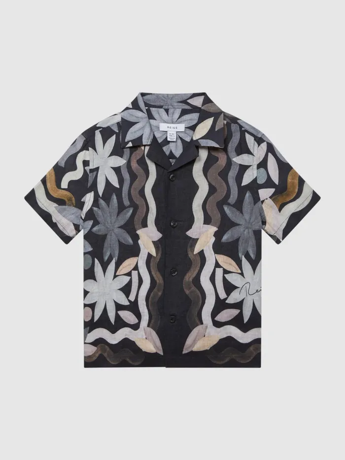 Reiss Shirts Delphi Linen Floral Cuban Collar Shirt Black 8211 Children