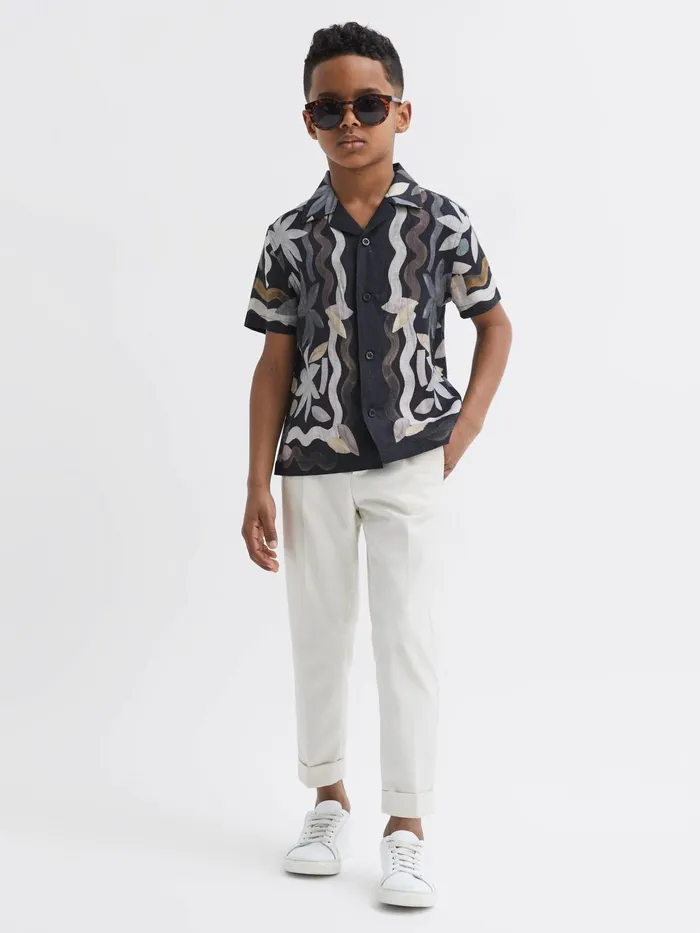 Reiss Shirts Delphi Linen Floral Cuban Collar Shirt Black 8211 Children