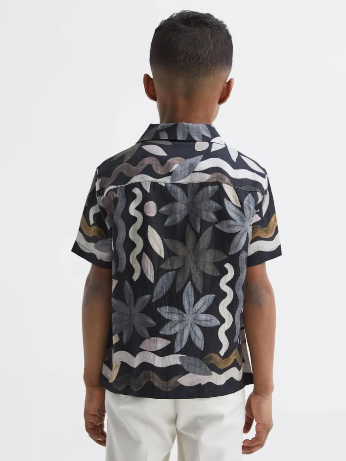 Reiss Shirts Delphi Linen Floral Cuban Collar Shirt Black 8211 Children