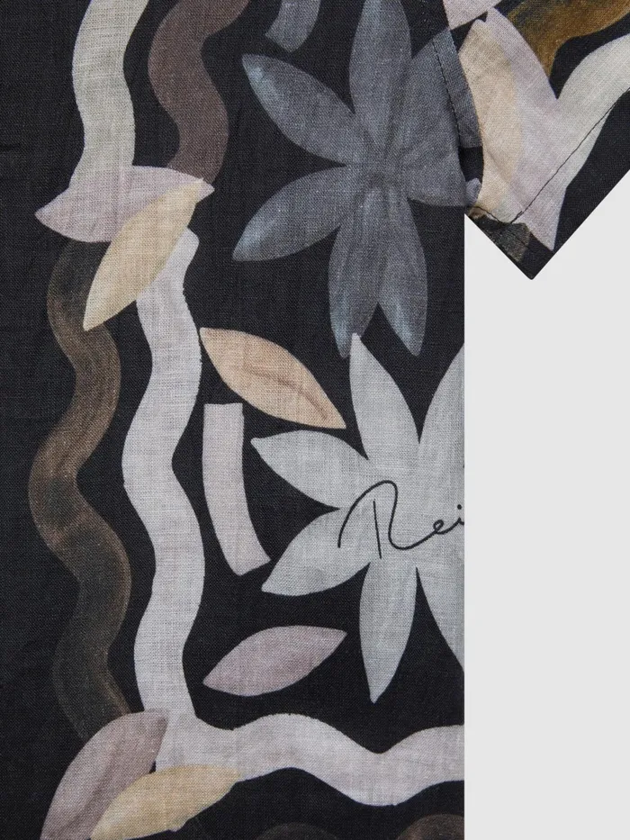 Reiss Shirts Delphi Linen Floral Cuban Collar Shirt Black 8211 Children