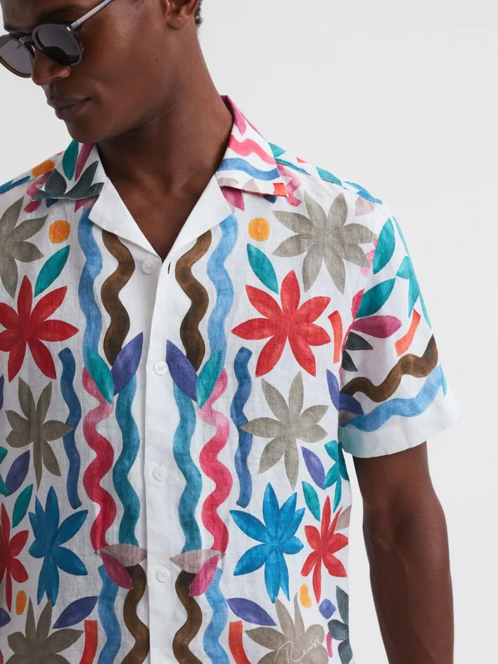 Reiss Shirts Delphi Linen Floral Cuban Collar Shirt Black Multi 8211 Men