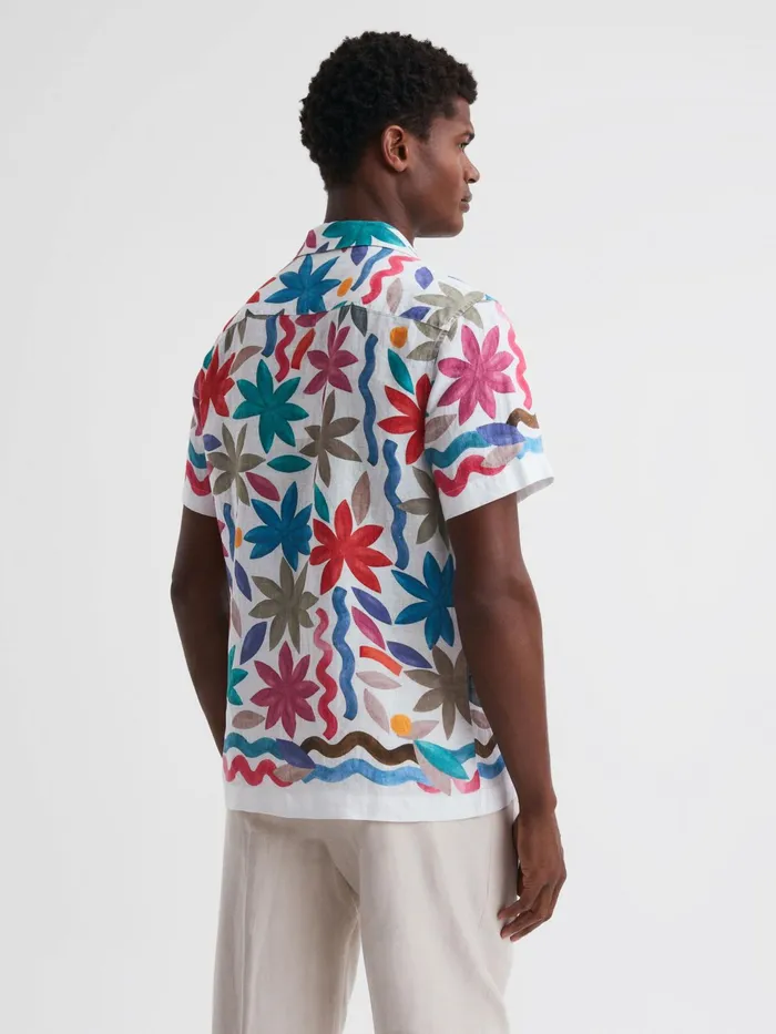 Reiss Shirts Delphi Linen Floral Cuban Collar Shirt Black Multi 8211 Men