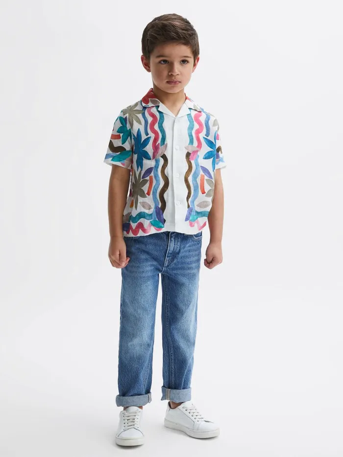 Reiss Shirts Delphi Linen Floral Cuban Collar Shirt Multi 8211 Children