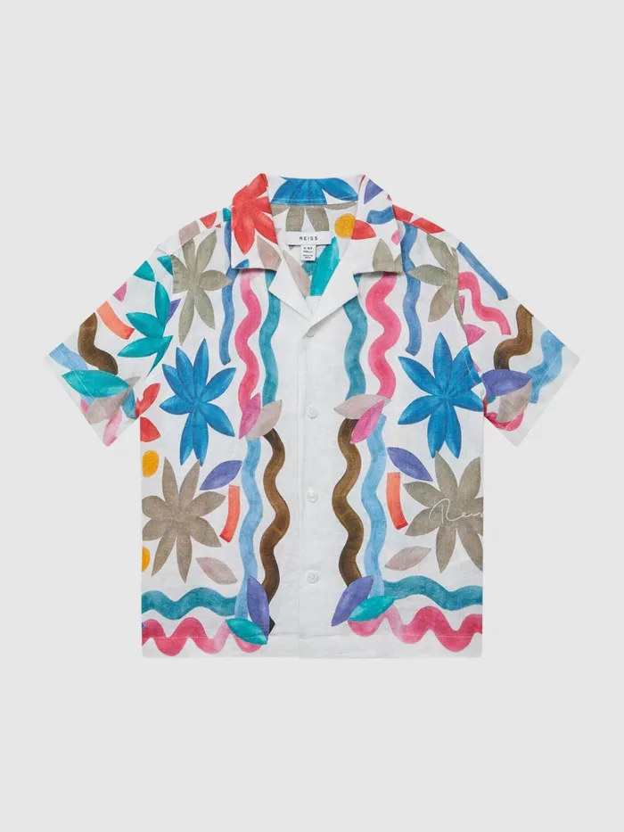 Reiss Shirts Delphi Linen Floral Cuban Collar Shirt Multi 8211 Children