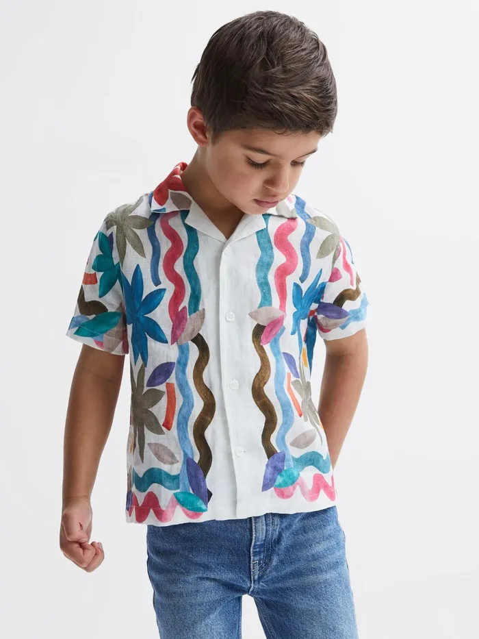 Reiss Shirts Delphi Linen Floral Cuban Collar Shirt Multi 8211 Children