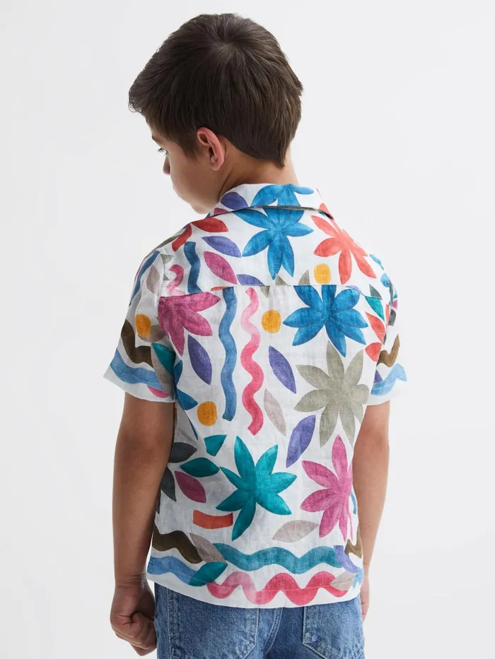Reiss Shirts Delphi Linen Floral Cuban Collar Shirt Multi 8211 Children