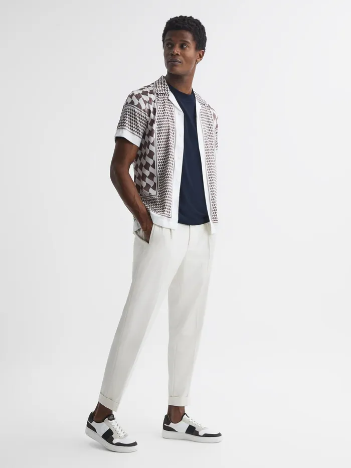 Reiss Shirts Devaroe Slim Fit Cuban Collar Short Sleeve Shirt Rustecru 8211 Men