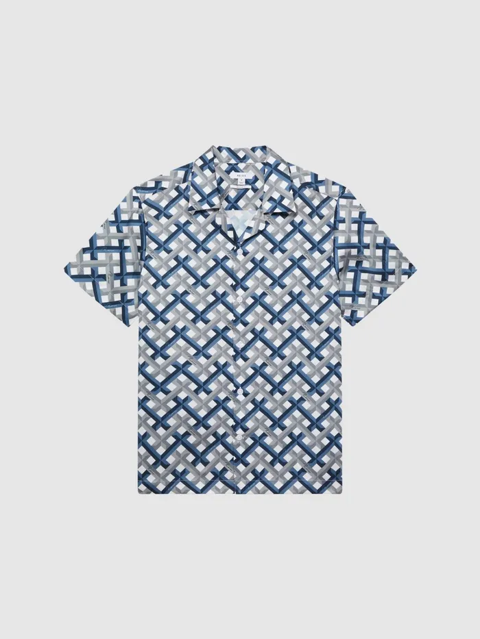 Reiss Shirts Elden Slim Fit Cuban Collar Shirt Blueivory 8211 Men