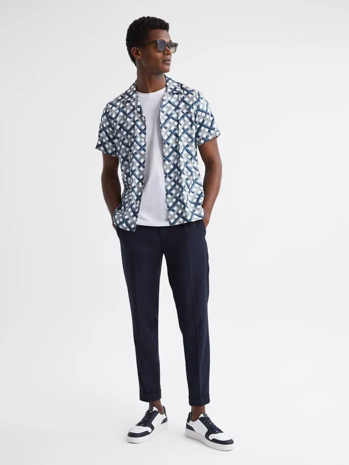 Reiss Shirts Elden Slim Fit Cuban Collar Shirt Blueivory 8211 Men