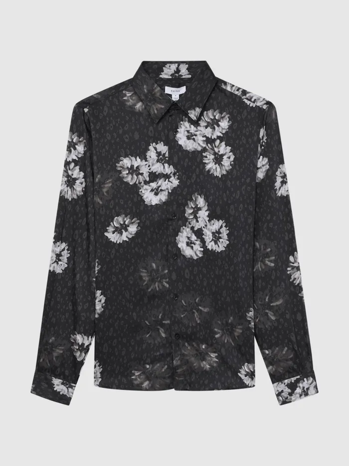 Reiss Shirts Evie Floral Print Long Sleeve Shirt Blackwhite 8211 Men