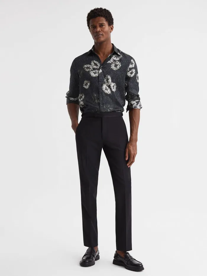 Reiss Shirts Evie Floral Print Long Sleeve Shirt Blackwhite 8211 Men