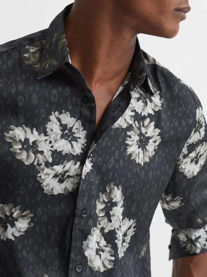 Reiss Shirts Evie Floral Print Long Sleeve Shirt Blackwhite 8211 Men