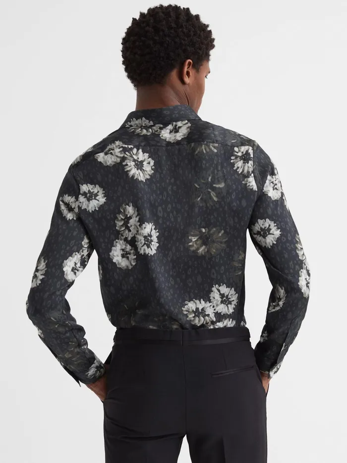 Reiss Shirts Evie Floral Print Long Sleeve Shirt Blackwhite 8211 Men