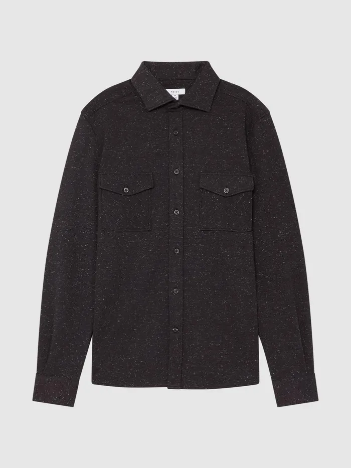 Reiss Shirts Grisham Slim Fit Flecked Overshirt Black 8211 Men