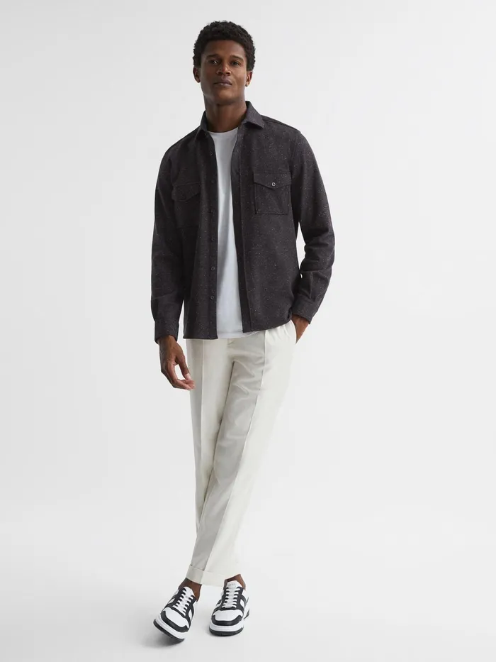 Reiss Shirts Grisham Slim Fit Flecked Overshirt Black 8211 Men