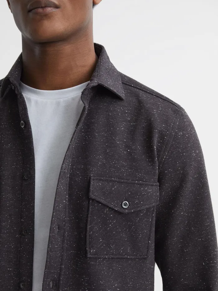 Reiss Shirts Grisham Slim Fit Flecked Overshirt Black 8211 Men