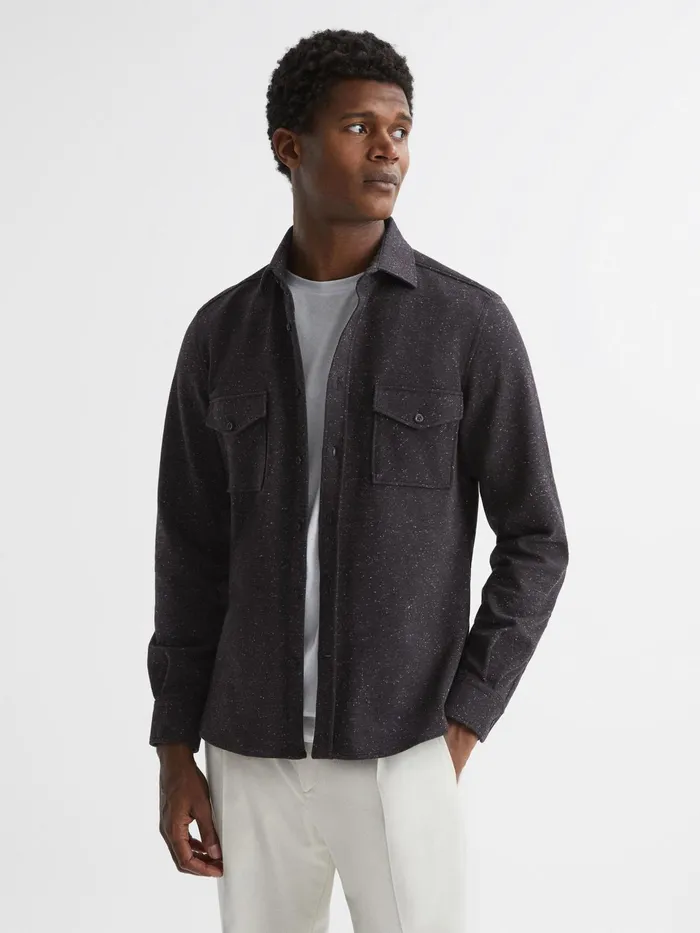 Reiss Shirts Grisham Slim Fit Flecked Overshirt Black 8211 Men