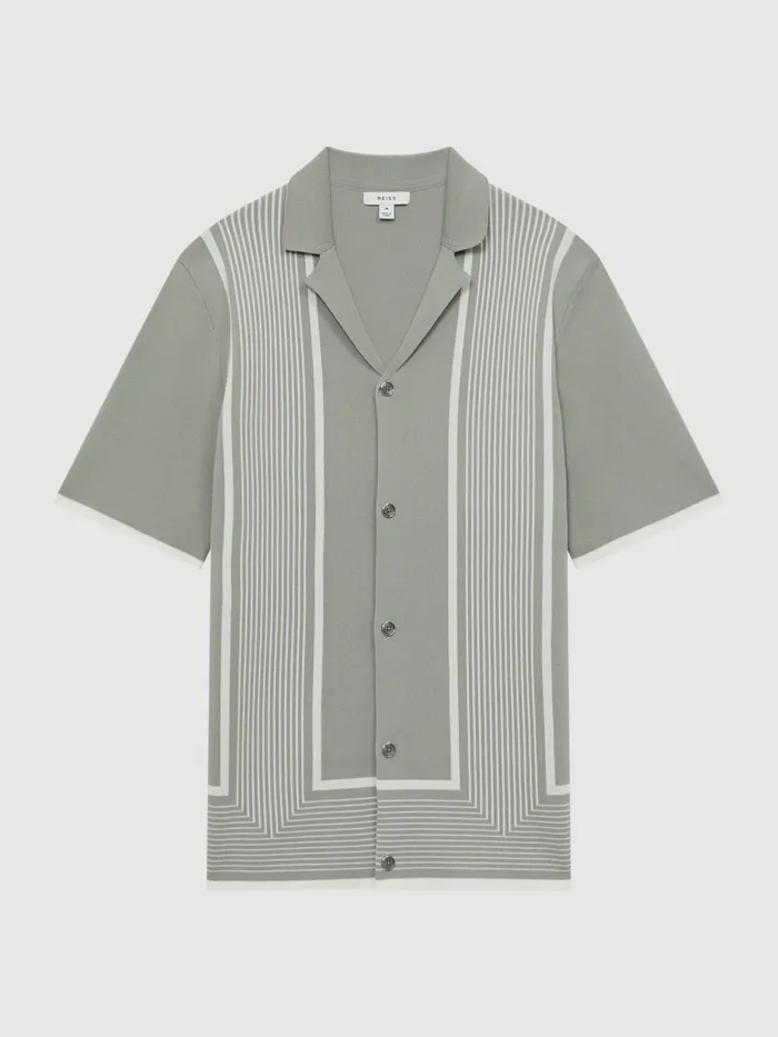 Reiss Shirts Heath Striped Cuban Collar Shirt Sagewhite 8211 Men
