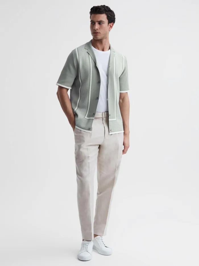 Reiss Shirts Heath Striped Cuban Collar Shirt Sagewhite 8211 Men