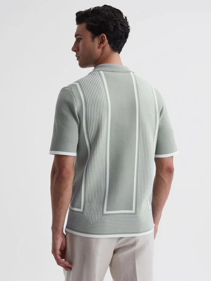 Reiss Shirts Heath Striped Cuban Collar Shirt Sagewhite 8211 Men