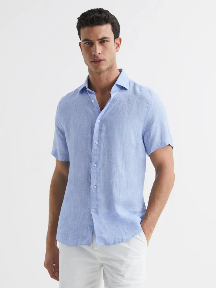 Reiss Shirts Holiday Linen Slim Fit Shirt Airforce Blue 8211 Men