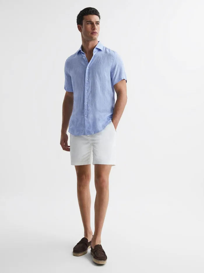 Reiss Shirts Holiday Linen Slim Fit Shirt Airforce Blue 8211 Men