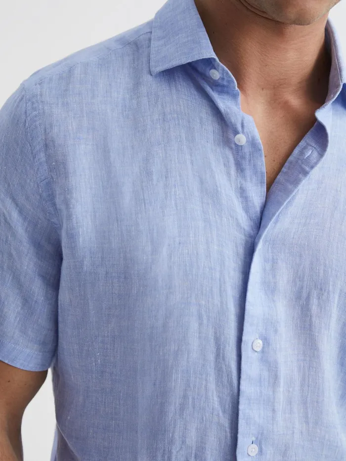 Reiss Shirts Holiday Linen Slim Fit Shirt Airforce Blue 8211 Men