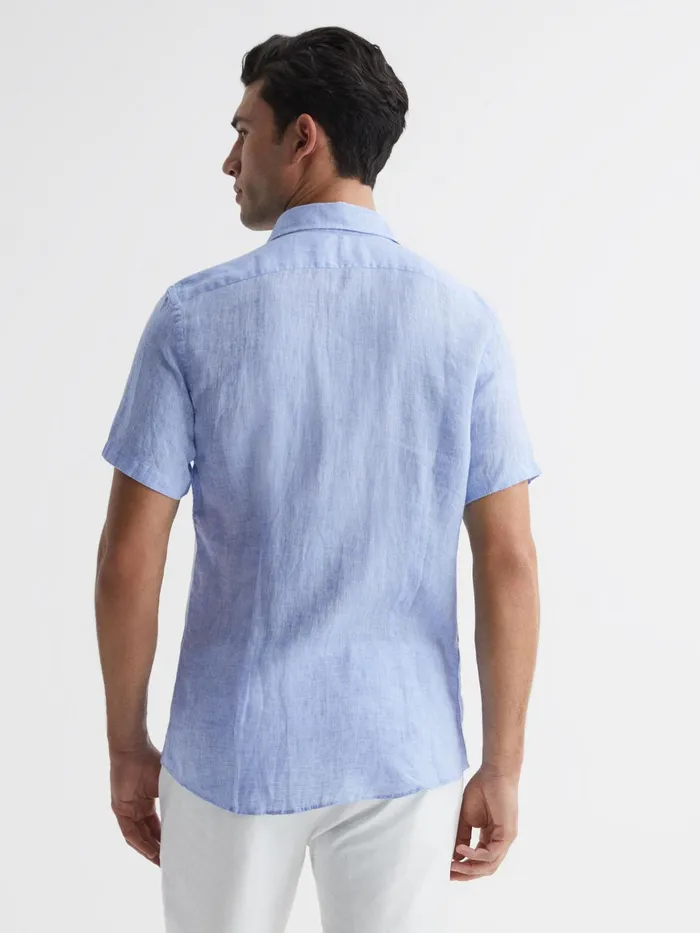 Reiss Shirts Holiday Linen Slim Fit Shirt Airforce Blue 8211 Men