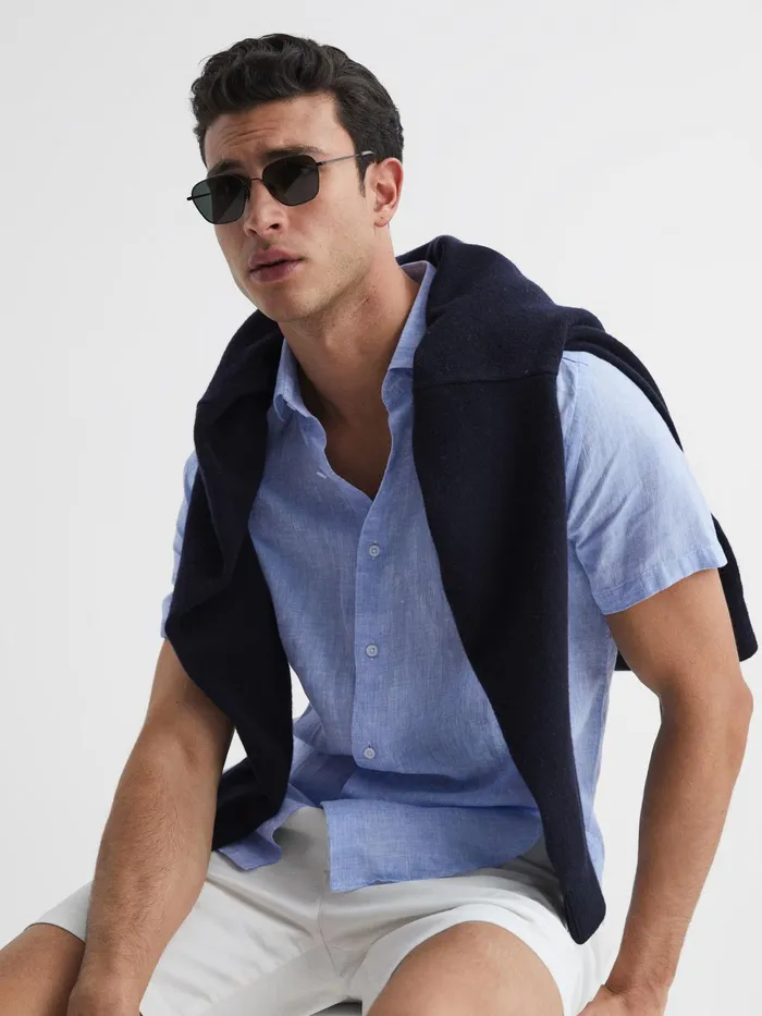 Reiss Shirts Holiday Linen Slim Fit Shirt Airforce Blue 8211 Men