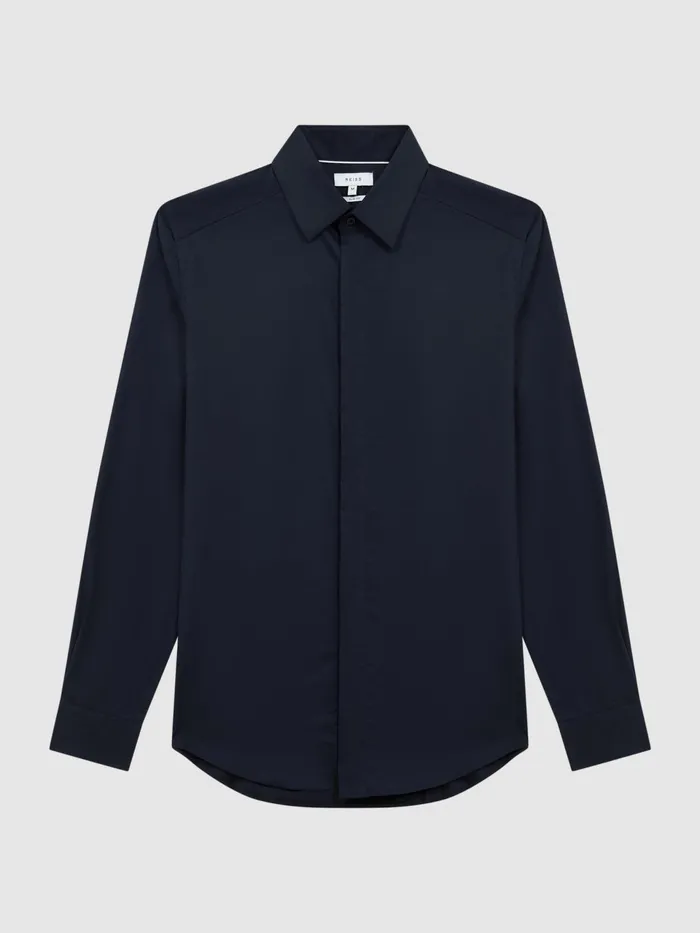 Reiss Shirts Kiana Cotton Stretch Poplin Slim Fit Shirt Navy 8211 Men