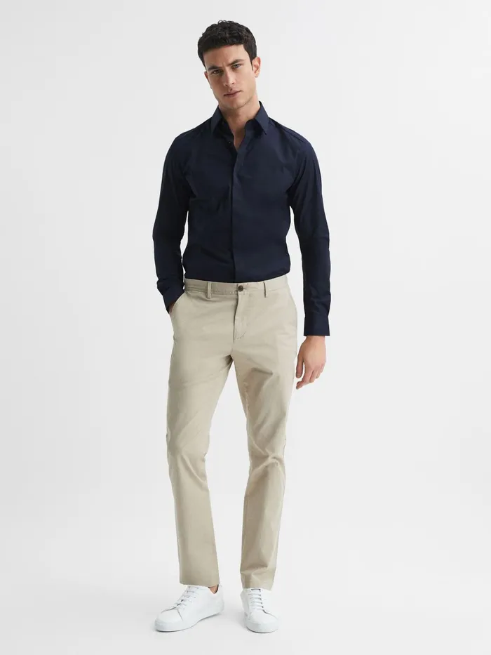 Reiss Shirts Kiana Cotton Stretch Poplin Slim Fit Shirt Navy 8211 Men