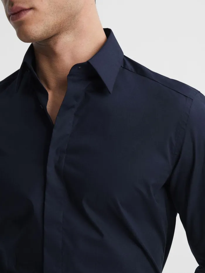 Reiss Shirts Kiana Cotton Stretch Poplin Slim Fit Shirt Navy 8211 Men