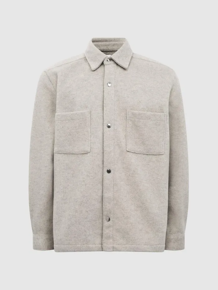 Reiss Shirts Loke Long Sleeve Press Stud Brushed Overshirt Blue 8211 Men