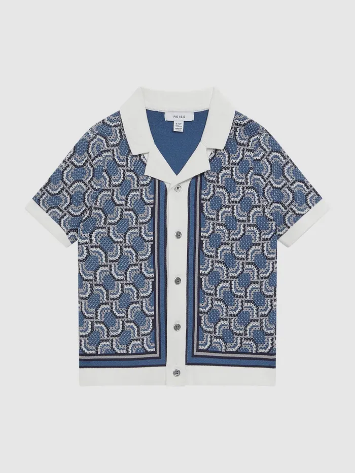 Reiss Shirts Lotus Knitted Cuban Collar Shirt Blue Print 8211 Children