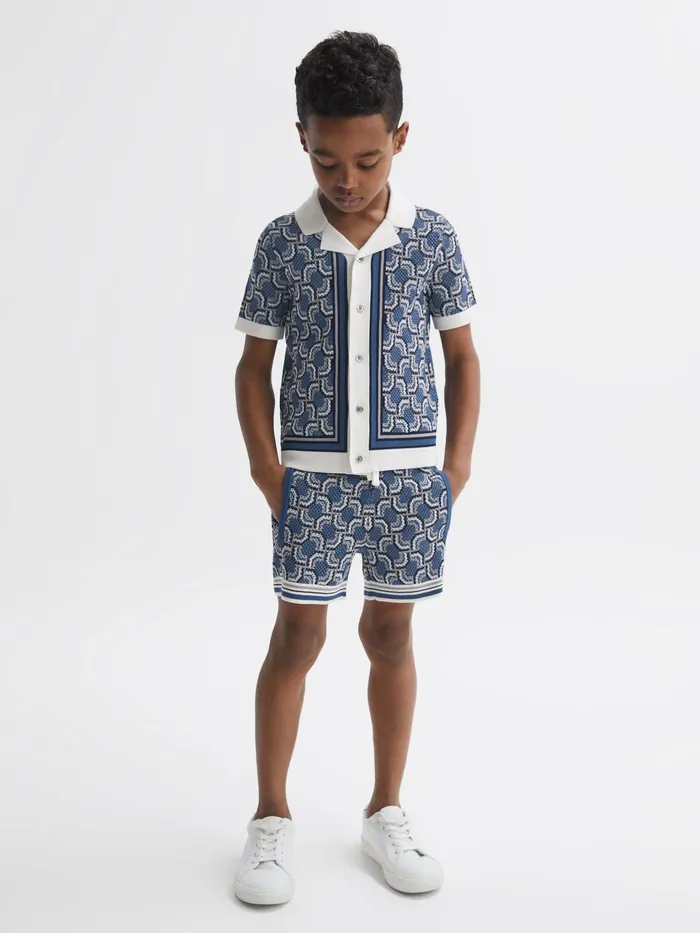 Reiss Shirts Lotus Knitted Cuban Collar Shirt Blue Print 8211 Children