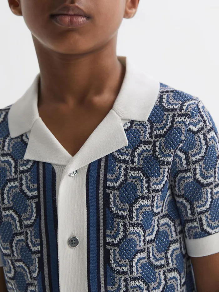 Reiss Shirts Lotus Knitted Cuban Collar Shirt Blue Print 8211 Children