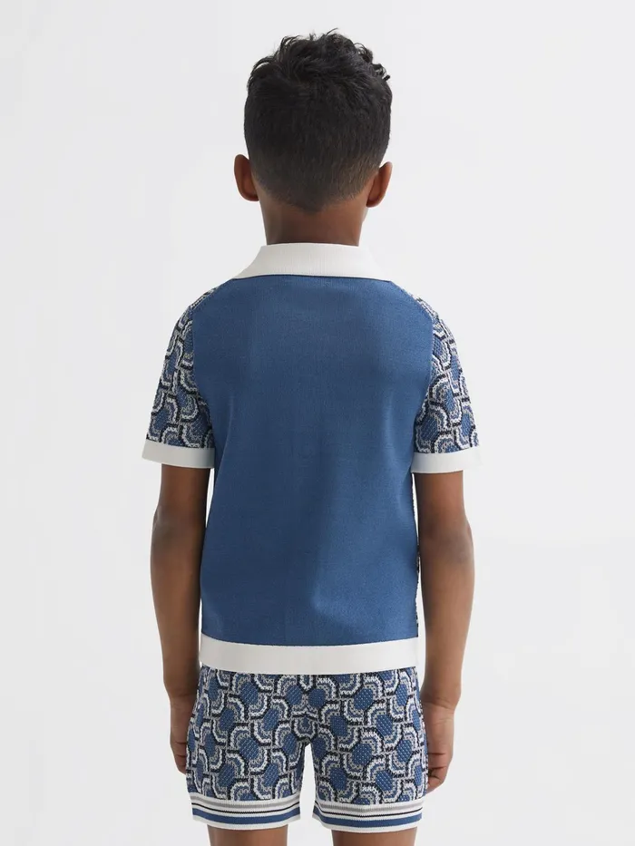 Reiss Shirts Lotus Knitted Cuban Collar Shirt Blue Print 8211 Children