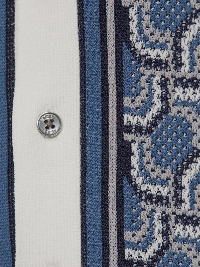 Reiss Shirts Lotus Knitted Cuban Collar Shirt Blue Print 8211 Children
