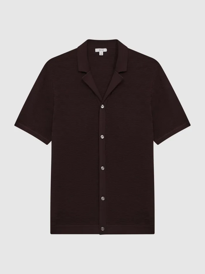 Reiss Shirts Lunar Textured Cuban Collar ButtonThrough Shirt Black 8211 Men