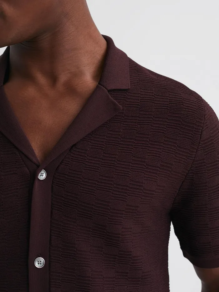 Reiss Shirts Lunar Textured Cuban Collar ButtonThrough Shirt Black 8211 Men