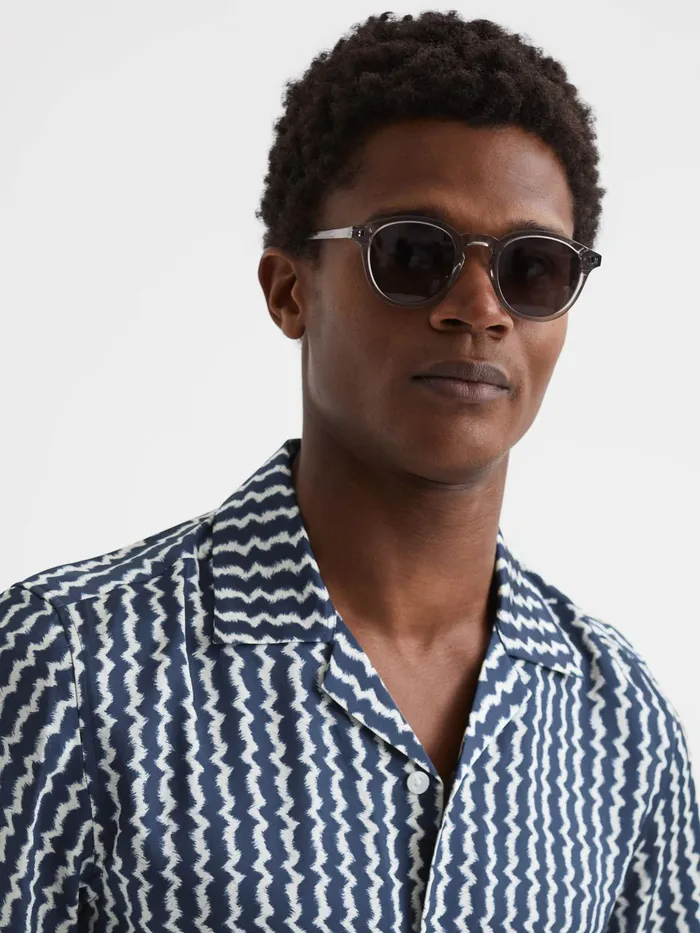 Reiss Shirts Mayday Slim Fit Cuban Collar Printed Shirt Navy 8211 Men