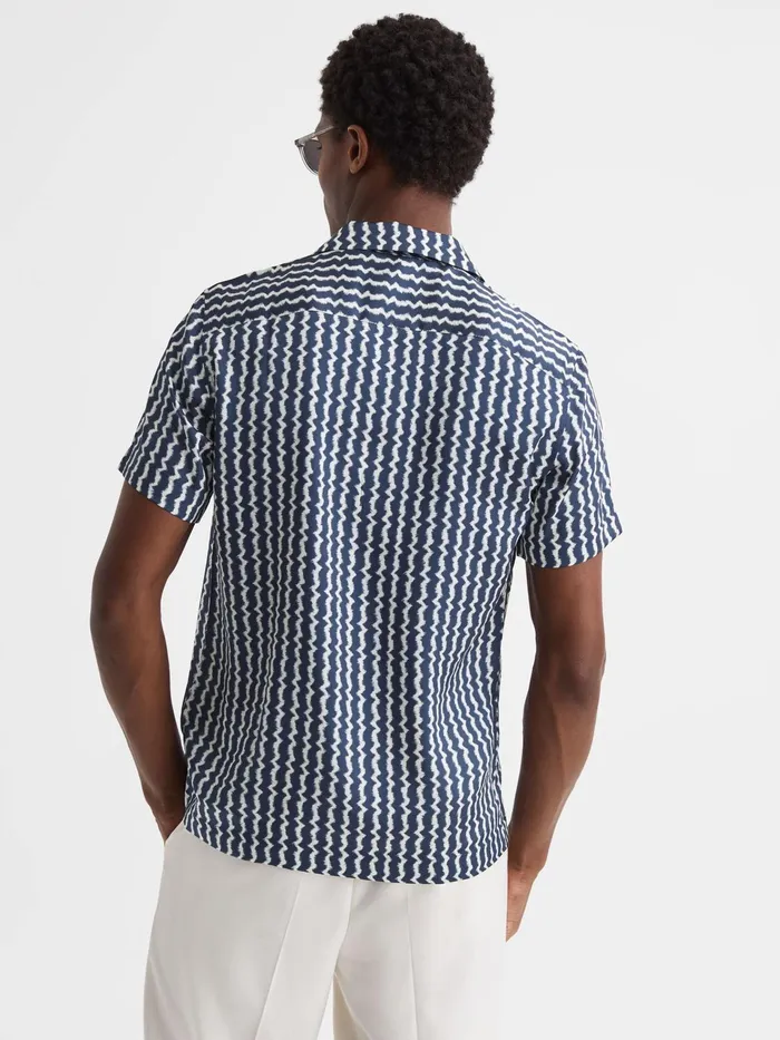 Reiss Shirts Mayday Slim Fit Cuban Collar Printed Shirt Navy 8211 Men