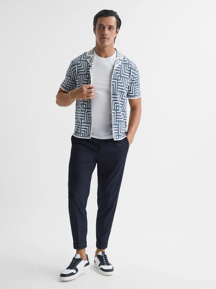 Reiss Shirts Milo Abstract Printed Cuban Collar Shirt Airforce Blue 8211 Men
