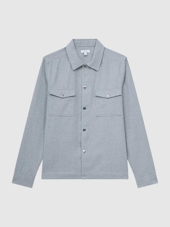 Reiss Shirts Mixon Long Sleeve Puppytooth Overshirt Bluewhite 8211 Men