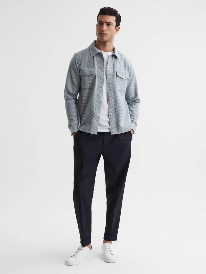 Reiss Shirts Mixon Long Sleeve Puppytooth Overshirt Bluewhite 8211 Men