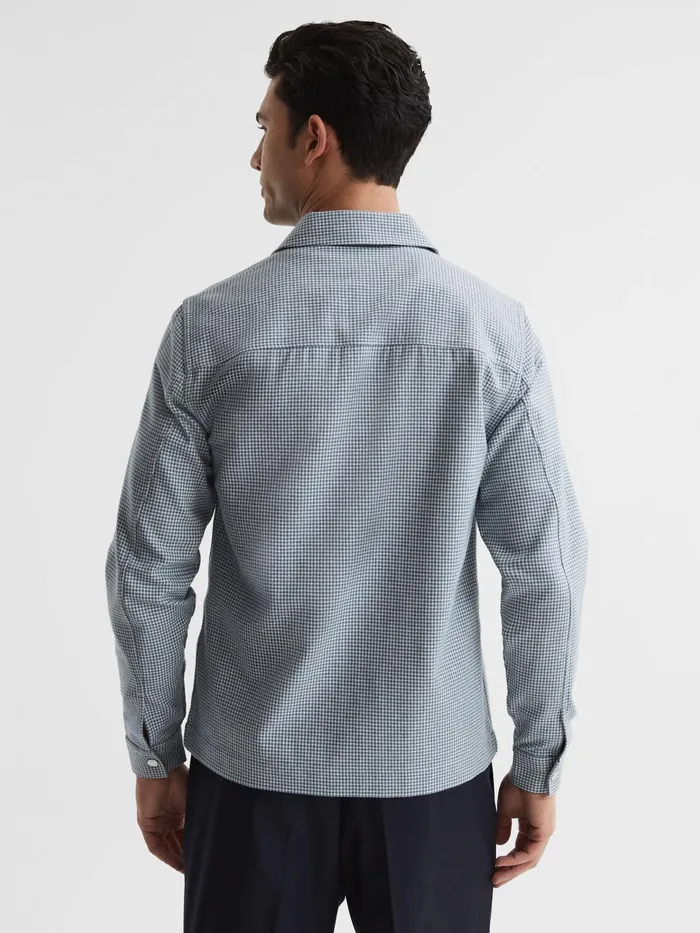 Reiss Shirts Mixon Long Sleeve Puppytooth Overshirt Bluewhite 8211 Men