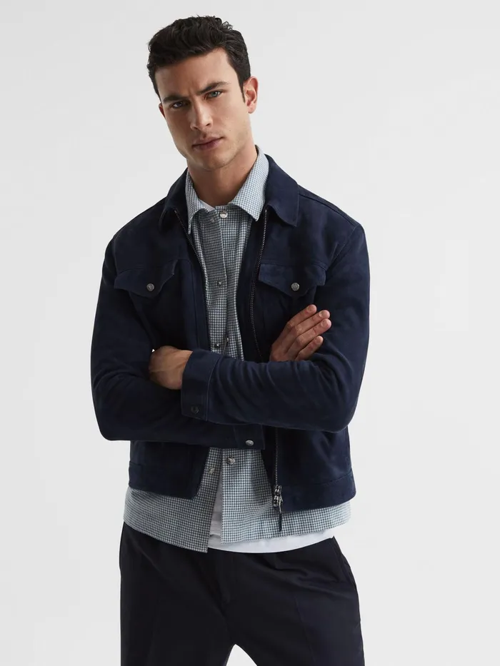 Reiss Shirts Mixon Long Sleeve Puppytooth Overshirt Bluewhite 8211 Men